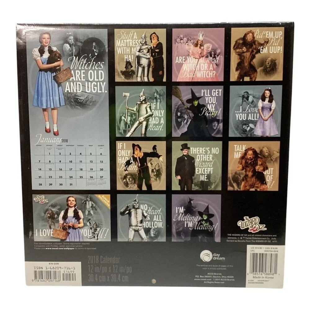 The Wizard Of Oz 16-Month‎ 2018 Calendar With Bonus Downloadable Wallpaper - #1
